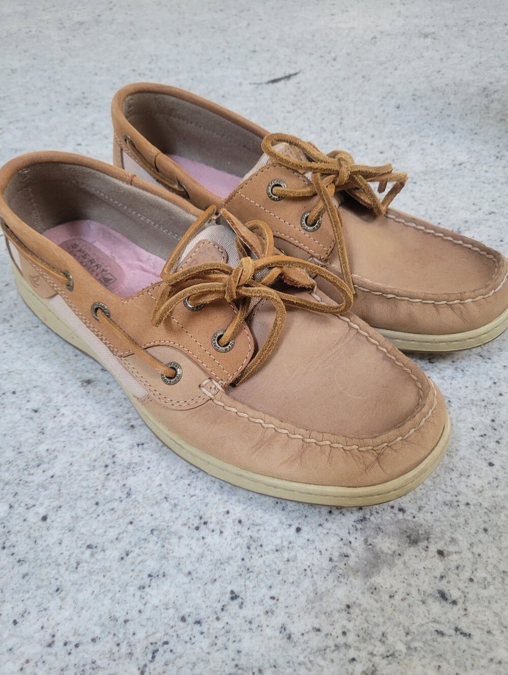 Sperry Boat Shoe Angelfish 2 Eye Tan Leather Canvas Size 8